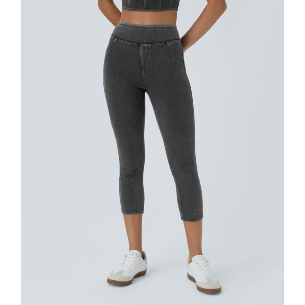 Halara Flex Women’s High Waisted Knit Denim Casual Leggings in Hope Rope Black